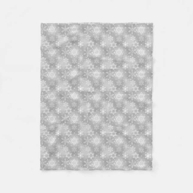 Gray Snowflake pattern fleece blanket (Front)