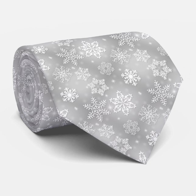 Gray snowflake pattern Holiday tie (Rolled)