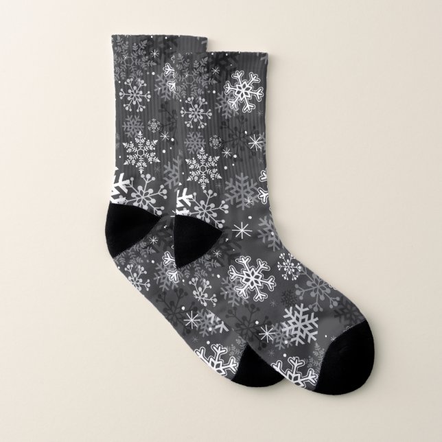 Gray Snowflake Print Socks (Pair)