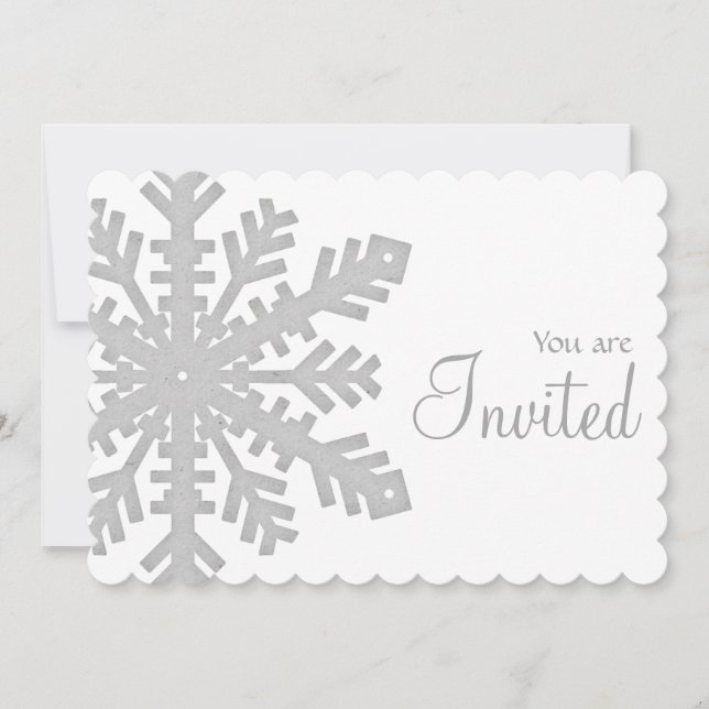 Gray Snowflake Winter Dinner Party Invitation 1 (Front)