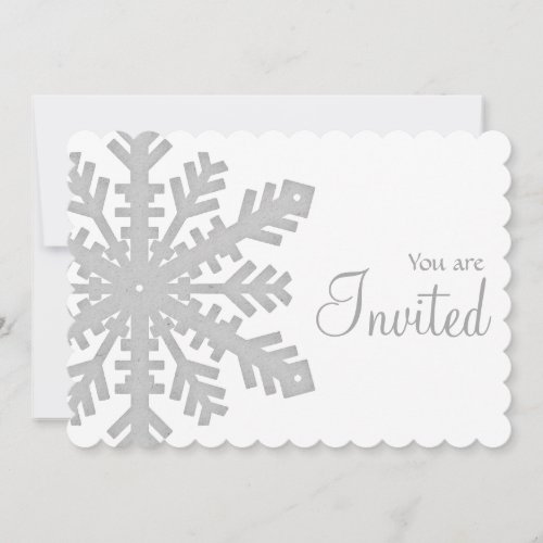 Gray Snowflake Winter Dinner Party Invitation 1