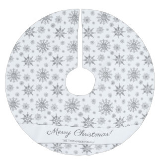 Gray Snowflakes And Custom Family Name Christmas Brushed Polyester Tree Skirt