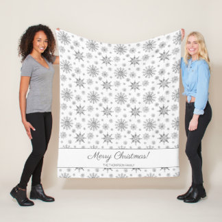 Gray Snowflakes And Custom Family Name Christmas Fleece Blanket