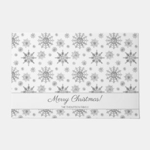 Gray Snowflakes And Custom Family Name Doormat