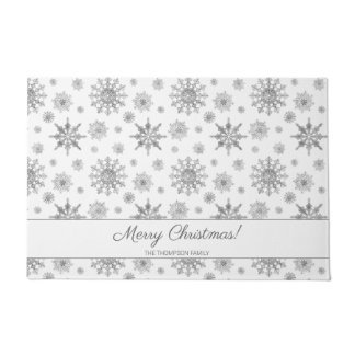 Gray Snowflakes And Custom Family Name Doormat