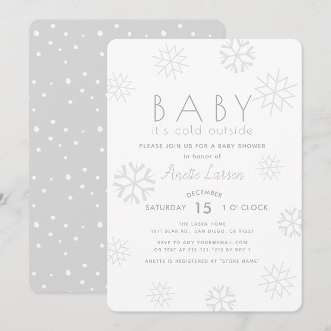 Gray Snowflakes Baby Its Cold Outside Shower Invitation (Front/Back)