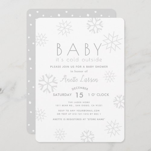 Gray Snowflakes Baby Its Cold Outside Shower Invitation