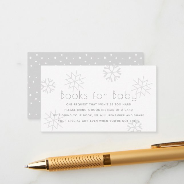 Gray Snowflakes Baby Shower Books for Baby Enclosure Card (Front/Back In Situ)