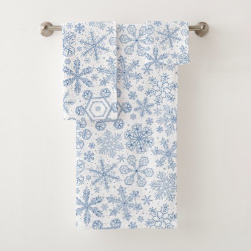 Gray Snowflakes on off white Bath Towel Set