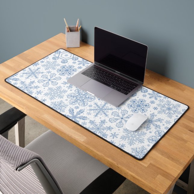 Gray Snowflakes on off white Desk Mat (Office 2)