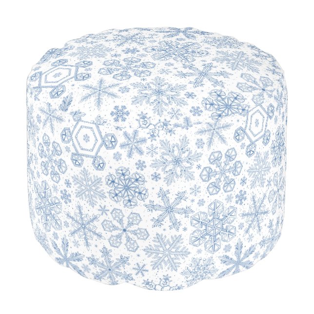 Gray Snowflakes on off white Pouf (Angled Front)
