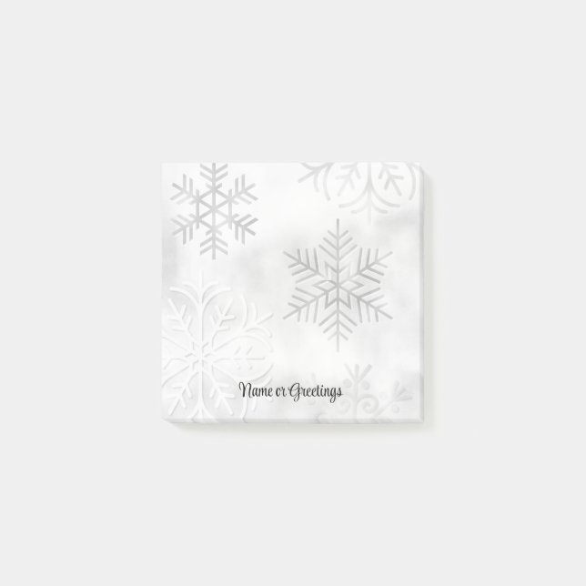 Gray Snowflakes Snow Personal Post It Note Pad (Front)
