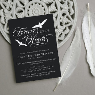 Gray Soaring Birds Forever In Our Hearts Funeral Invitation