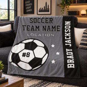 Gray Soccer Team Name and Player Fleece Blanket