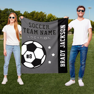 Gray Soccer Team Name and Player Fleece Blanket