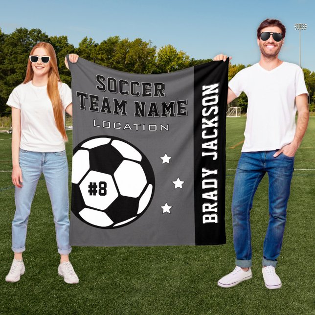 Gray Soccer Team Name and Player Fleece Blanket (Creator Uploaded)