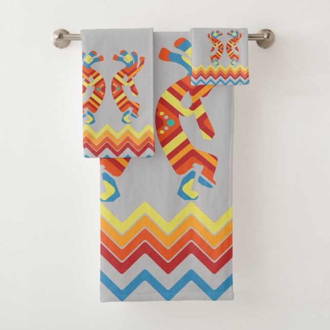 Gray Southwestern Kokopelli Bath Towel Set (Insitu)