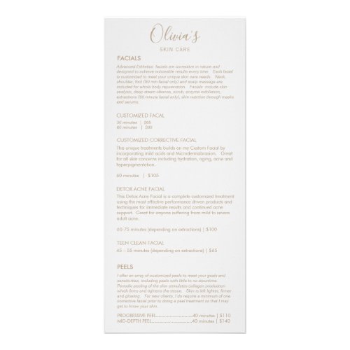 Gray Spa Skincare White Service Price Menu