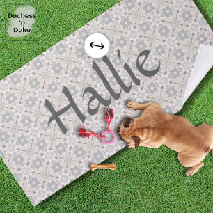 Gray Spanish Tile Personalized Dog Towel