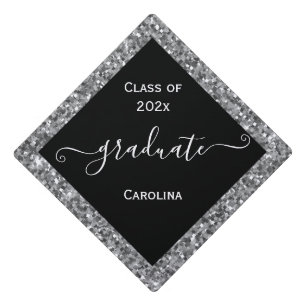 Gray Sparkle Frame Graduation Cap Topper