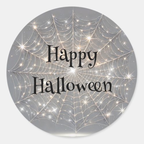 Gray Sparkle Spiderweb Halloween Party Classic Round Sticker