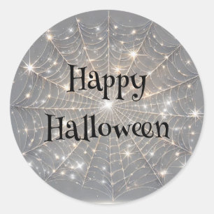 Gray Sparkle Spiderweb Halloween Party Classic Round Sticker