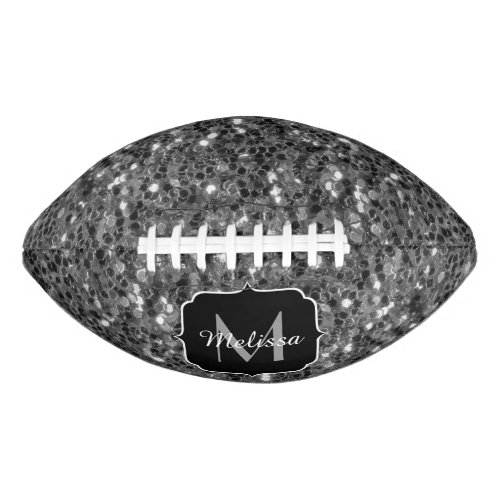 Gray sparkles faux glitter Monogram Football