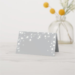 Gray Sparkling Lights Christmas Folded Place Card
