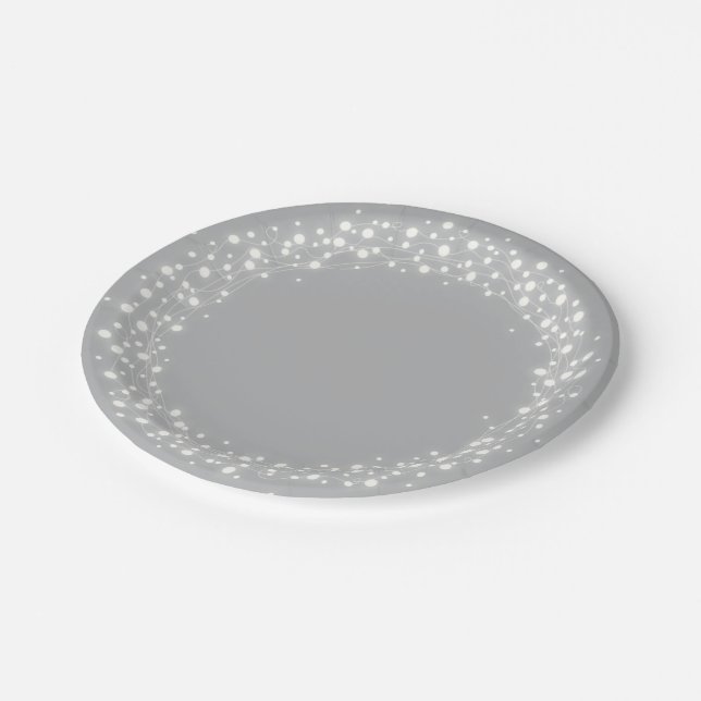 Gray Sparkling Lights Christmas Paper Plates (Angled)