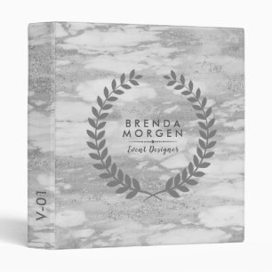 Gray Sparkling Marble Laurel Wreath 3 Ring Binder