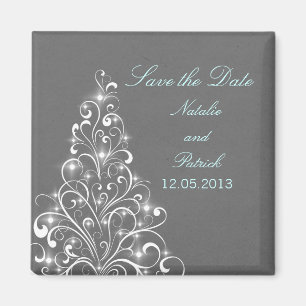 Gray Sparkly Holiday Tree Save the Date Magnet