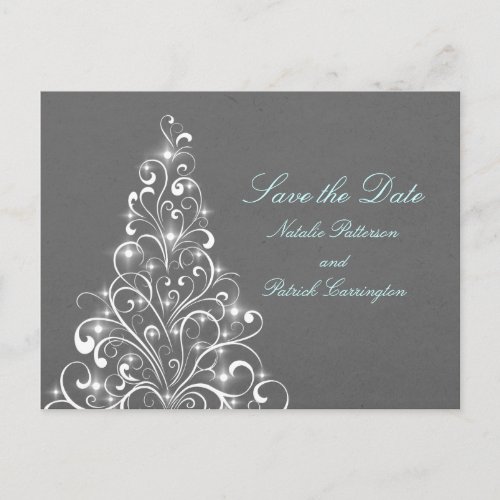 Gray Sparkly Holiday Tree Save the Date Postcard