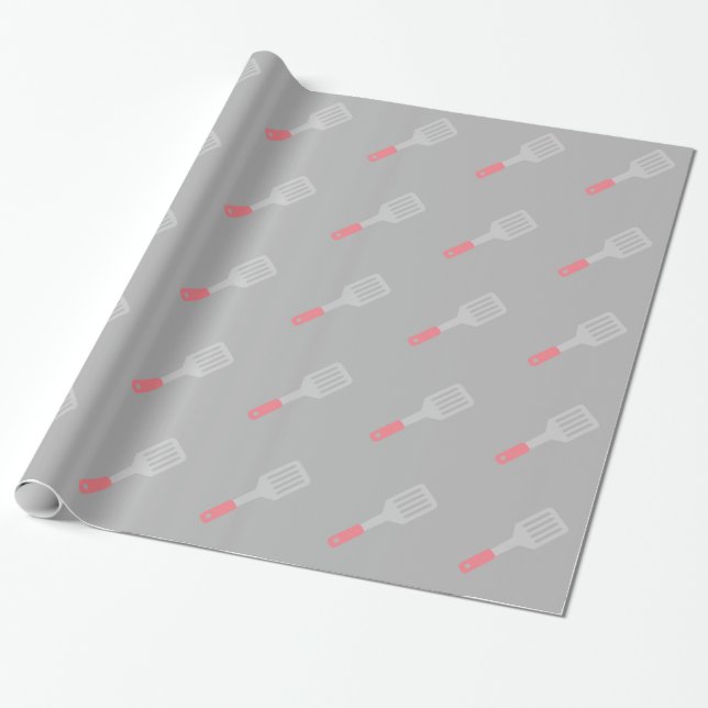 Gray Spatula Utensils Wrapping Paper (Unrolled)
