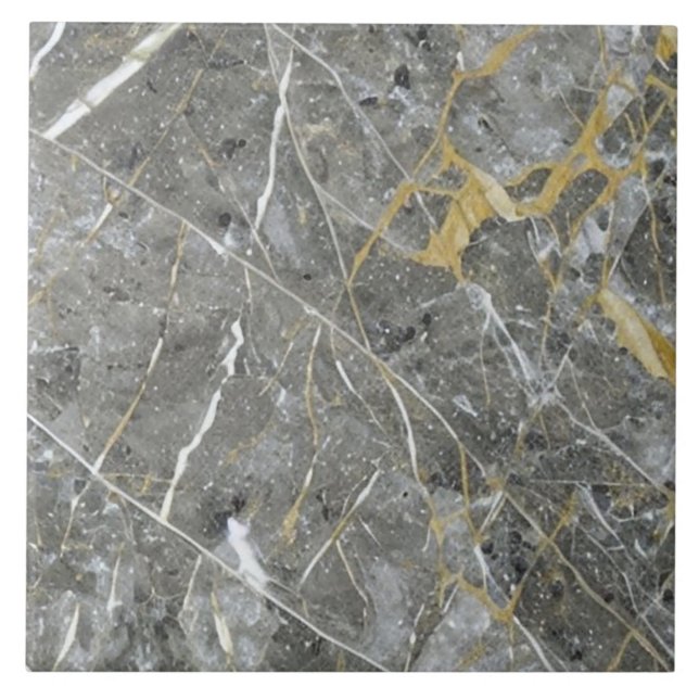 Gray Speckled Marble Effect with Pale Veins Ceramic Tile (The complete printed tile design. Tiles sold individually.)