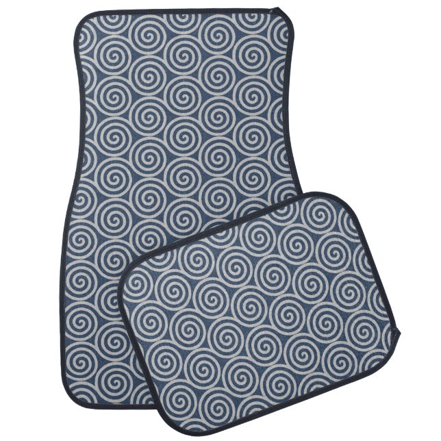 Gray Spiral Circles on Blue Car Floor Mat (Set)