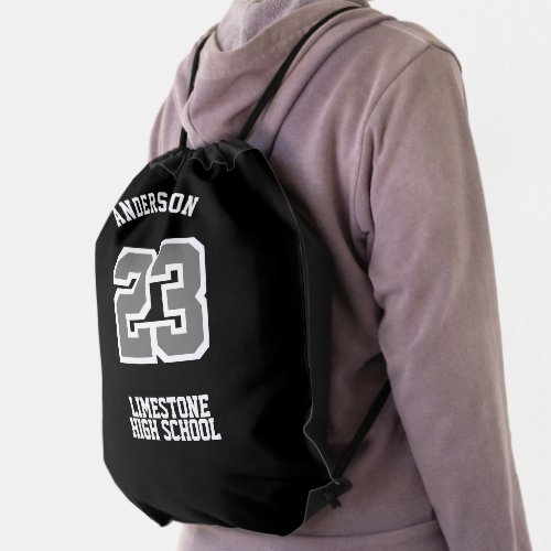 Gray Sport  _ DIY Name Number School or Team Drawstring Bag