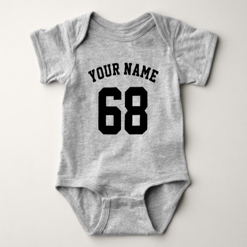 Gray Sports Jersey Custom Name Number Baby Bodysuit