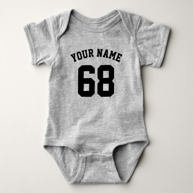Gray Sports Jersey Custom Name Number Baby Bodysuit (Front)