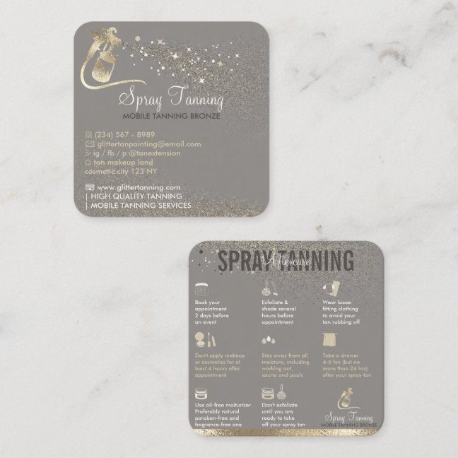 Gray Spray Tan Aftercare Instructions Tips Square Business Card
