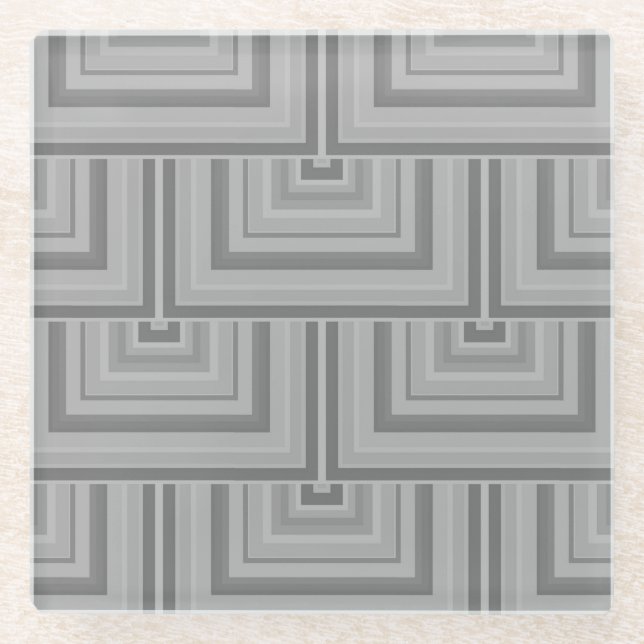 Gray square scales glass coaster (Front)