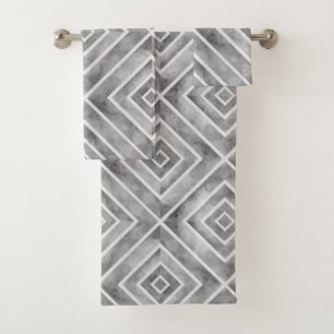 Gray squares geometric watercolor bath towel set