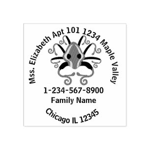 Gray Squid Home Address Contact Information Rubber Stamp