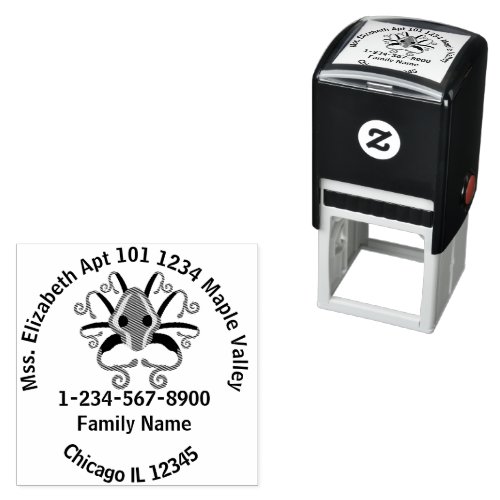 Gray Squid Home Address Contact Information Self_inking Stamp
