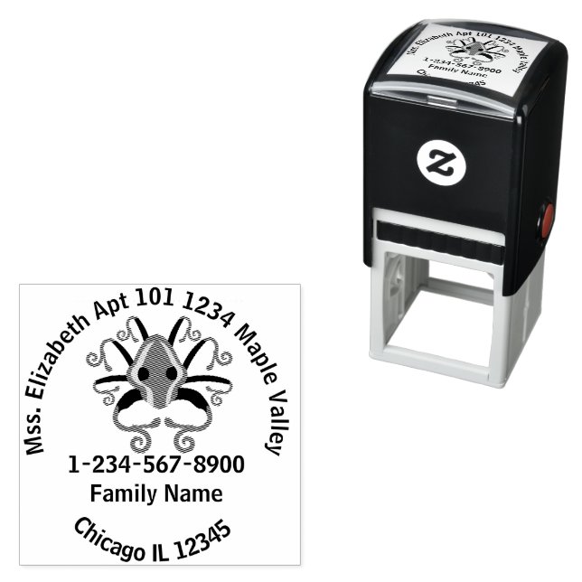 Gray Squid Home Address Contact Information Self-inking Stamp (In Situ)