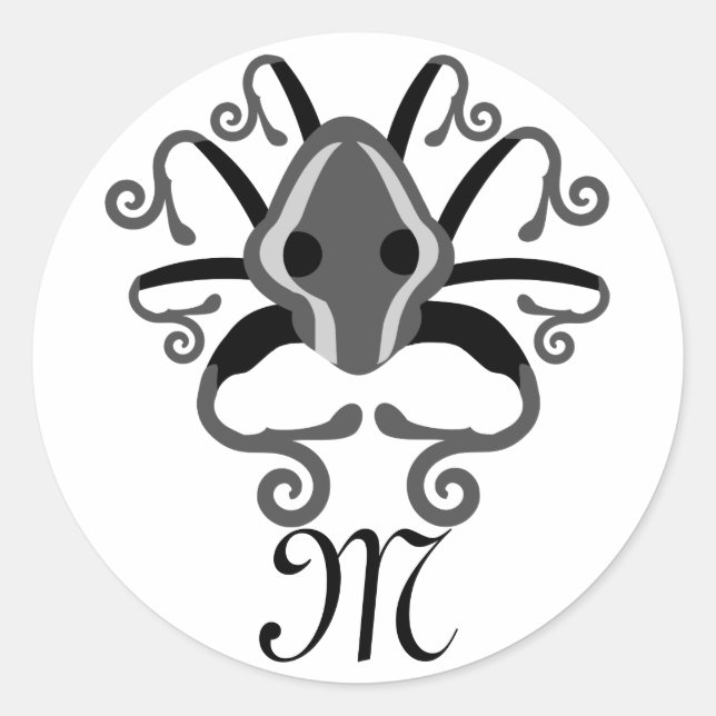 Gray Squid Monogram Classic Round Sticker (Front)