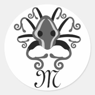 Gray Squid Monogram Classic Round Sticker