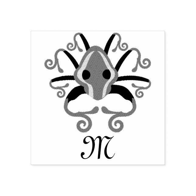 Gray Squid Monogram Rubber Stamp (Imprint)