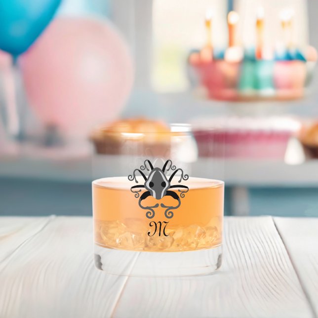 Gray Squid Monogram Whiskey Glass (Insitu (Baby Shower))