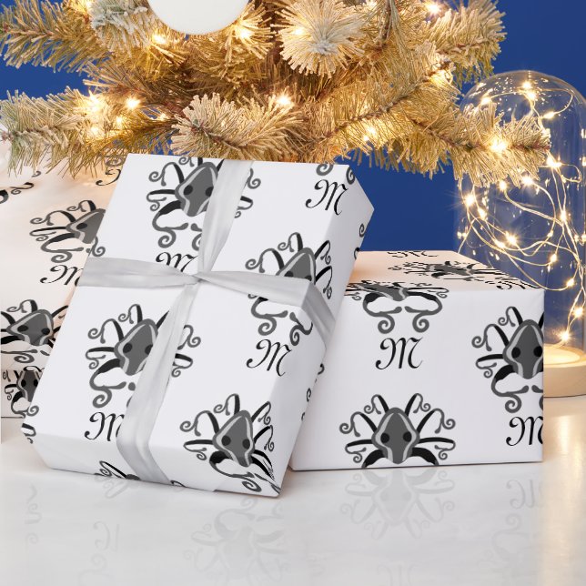 Gray Squid Monogram Wrapping Paper (Holidays)