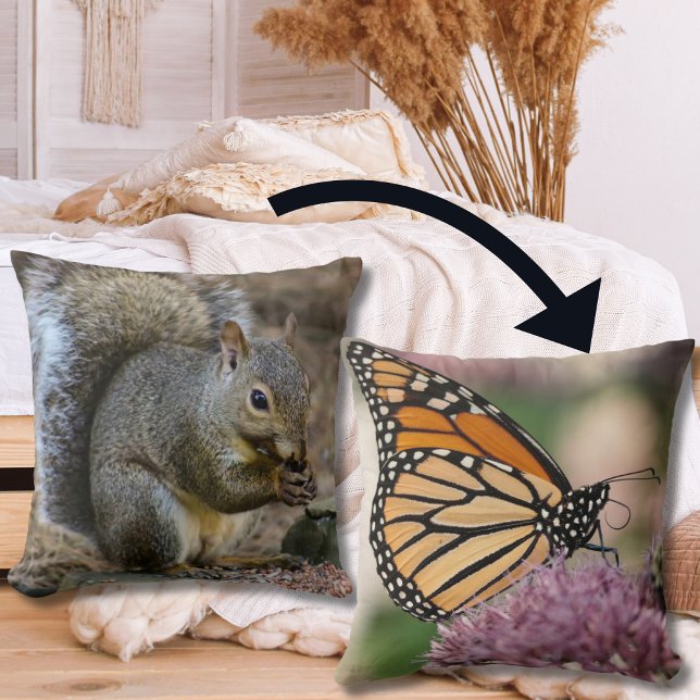 Gray Squirrel and Monarch Butterfly Throw Pillow (Creator Uploaded)